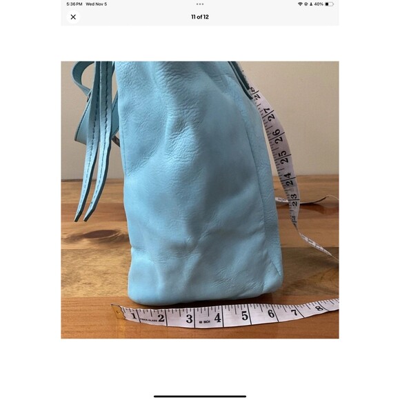 Fossil Sydney Brown sky blue Real Leather Shoulder Tote Shopper Carryall Bag - Picture 11 of 12